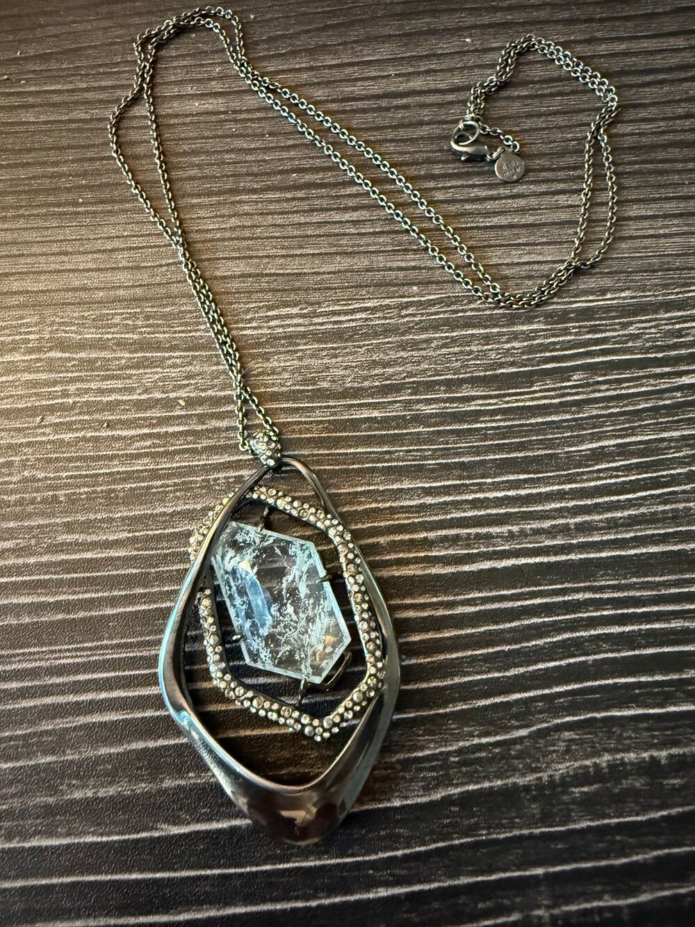 Alexis Bittar Crystal Encrusted Cage Pendant Statement Necklace